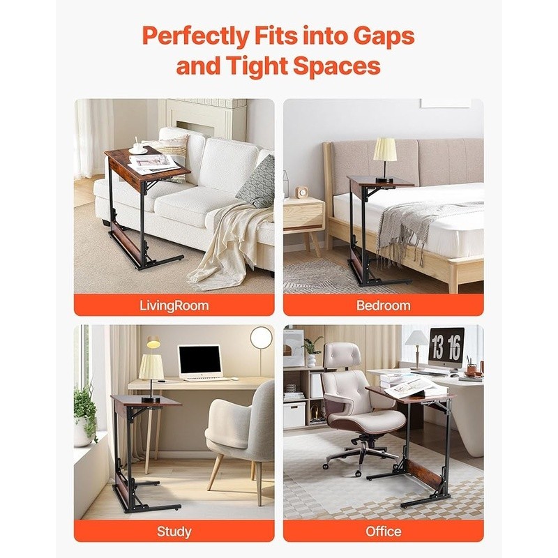 Foldable C Shaped Side Table Space Saving Portable End Stand Adjustable Legs New