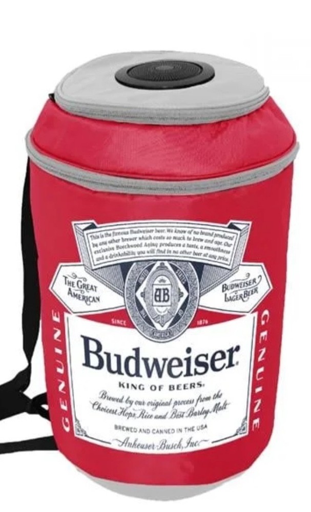 BUDWEISER 24 CAN CAN SHAPED COOLER BACKPACK WITH BLUETOOTH SPEAKER