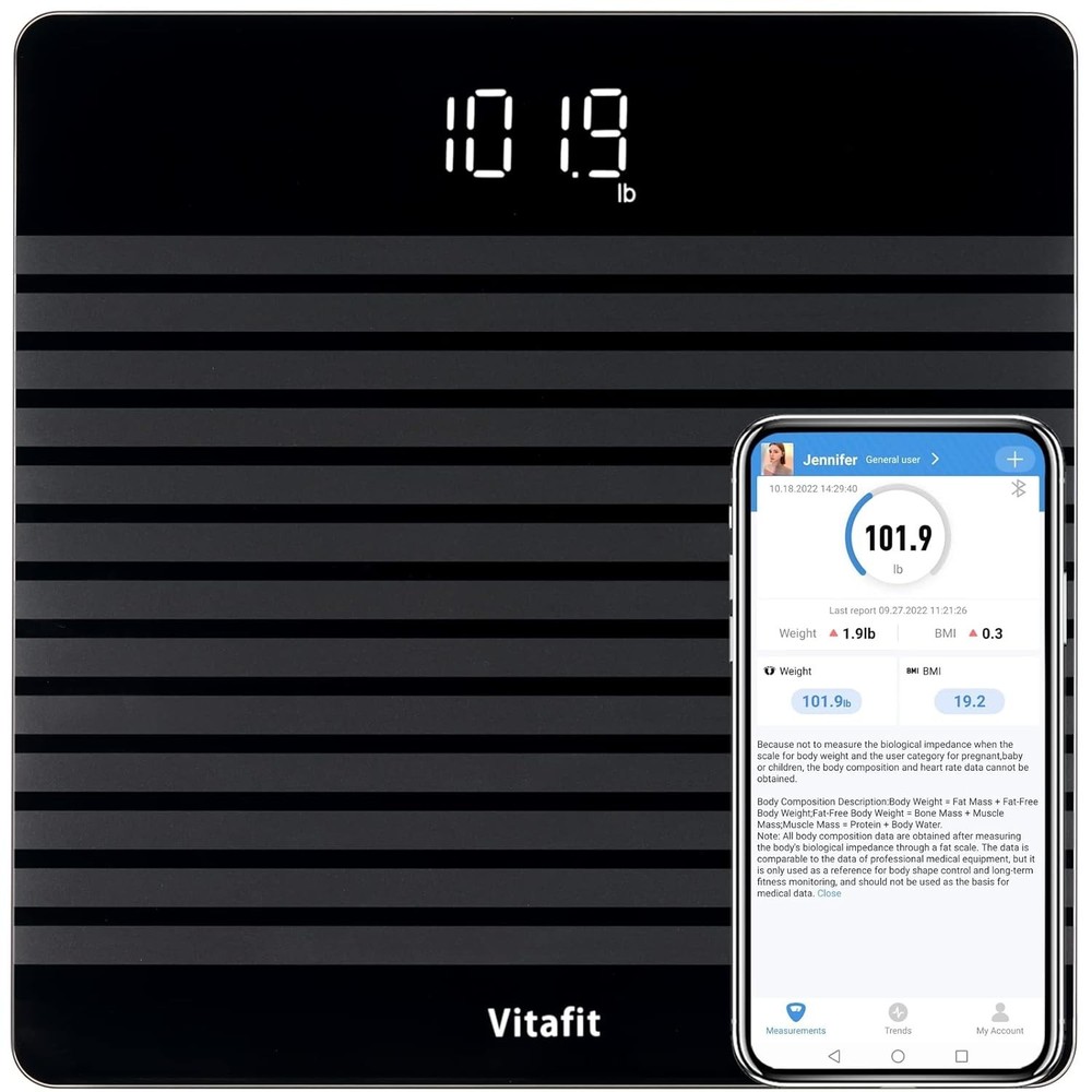 Smart Digital Bathroom Scale with BMI Tracking & App Integration, Black