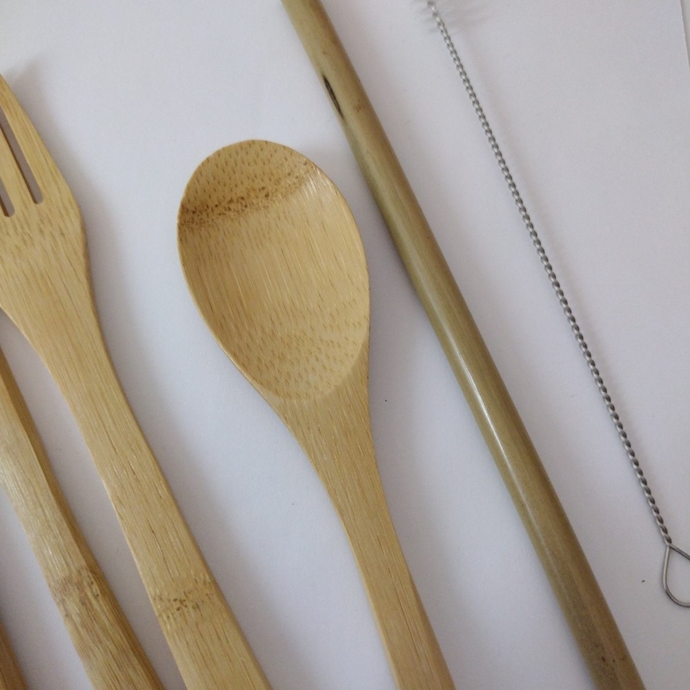 Guud 6-piece Bamboo Spoon, Fork Chopsticks, Straw, Knife Set
