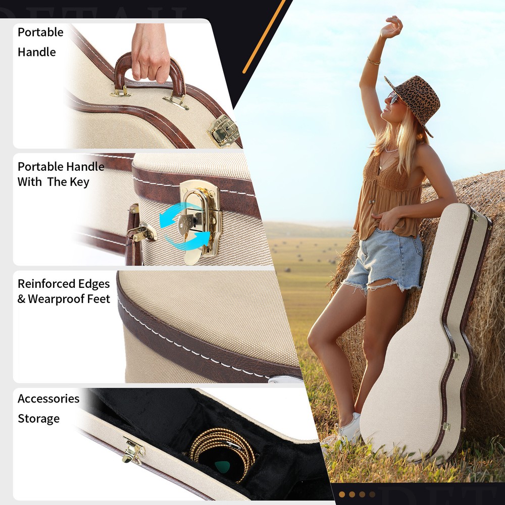 Glarry 39" Acoustic Classical Guitar Hard Case Box Microgroove Flat Grey