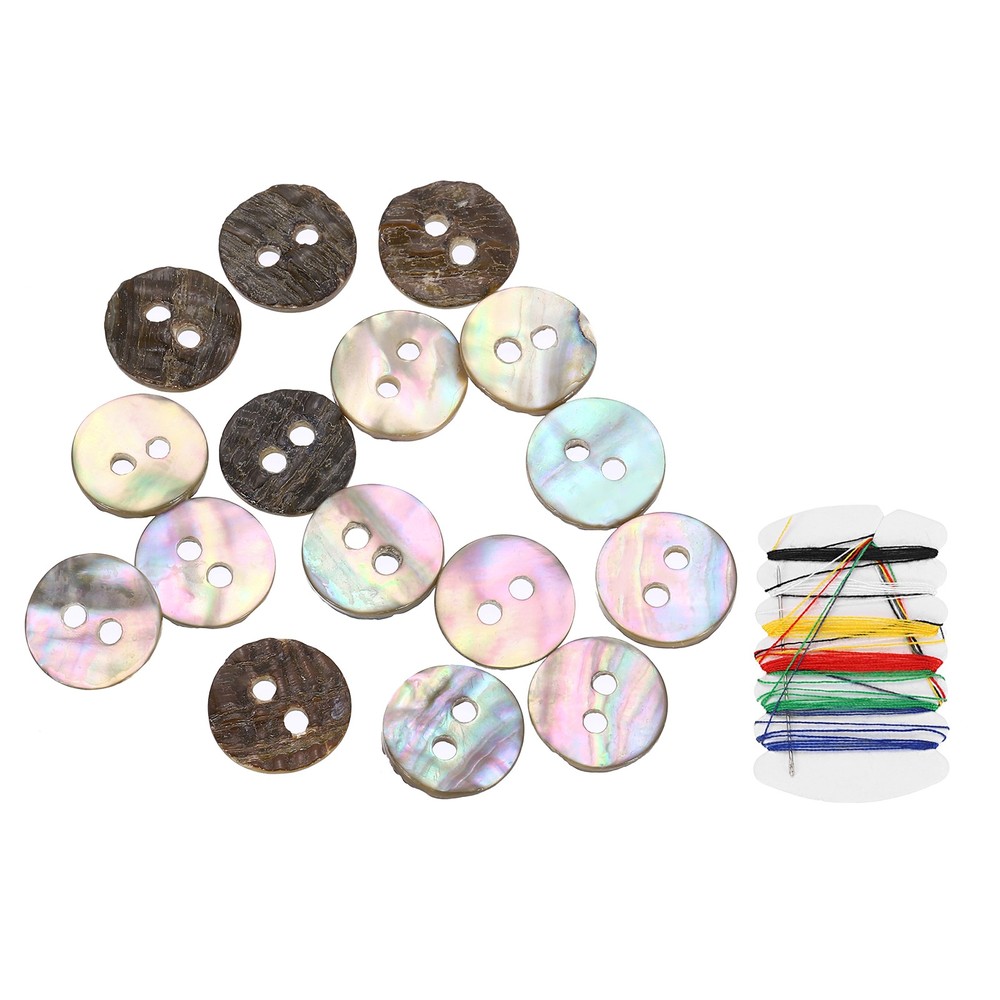 50Pcs 2 Hole 11.5mm Natural Shell Button with Sewing Thread Kit, Colorful