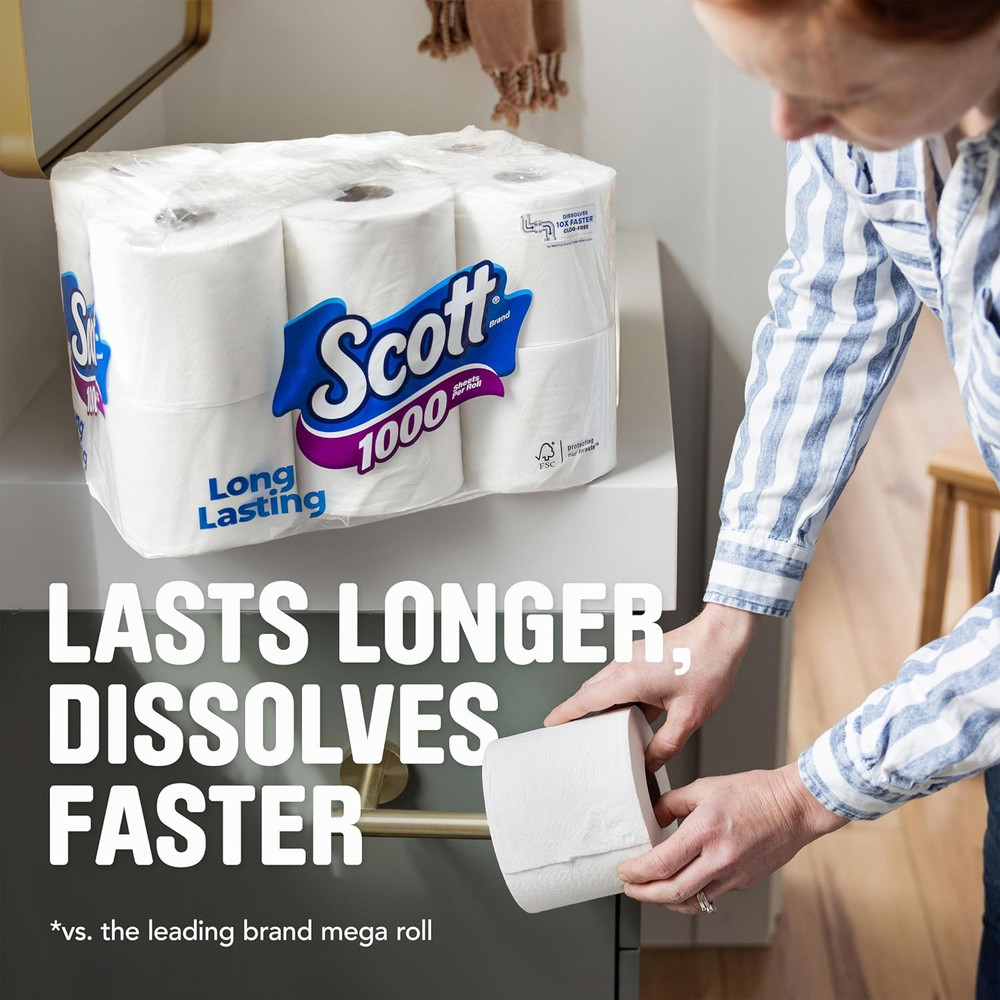1000 Sheets per Roll, 8 Toilet Paper Rolls, Bath Tissue