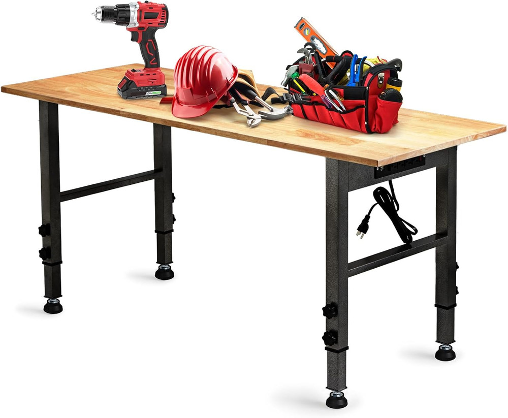 54.3 "Adjustable Workbench with Power Outlet, Heavy Duty 2000 LBS Load Capacity