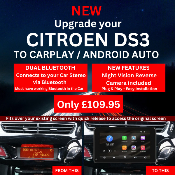 Citreon DS3 Carplay/Android Auto. Dual Bluetooth/ Night Vision Reverse Camera