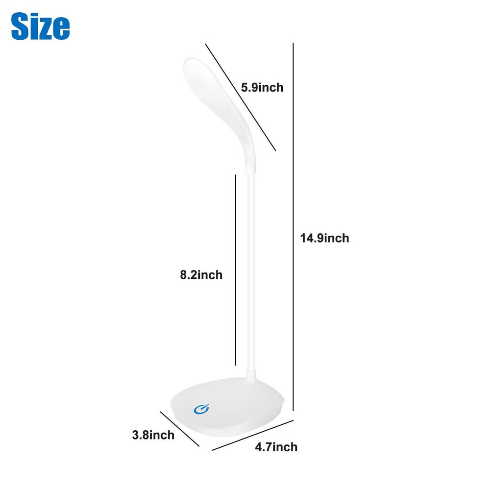 USB LED Desk Light Dimmable Bedside Reading Lamp Rechargeable Touch Control US