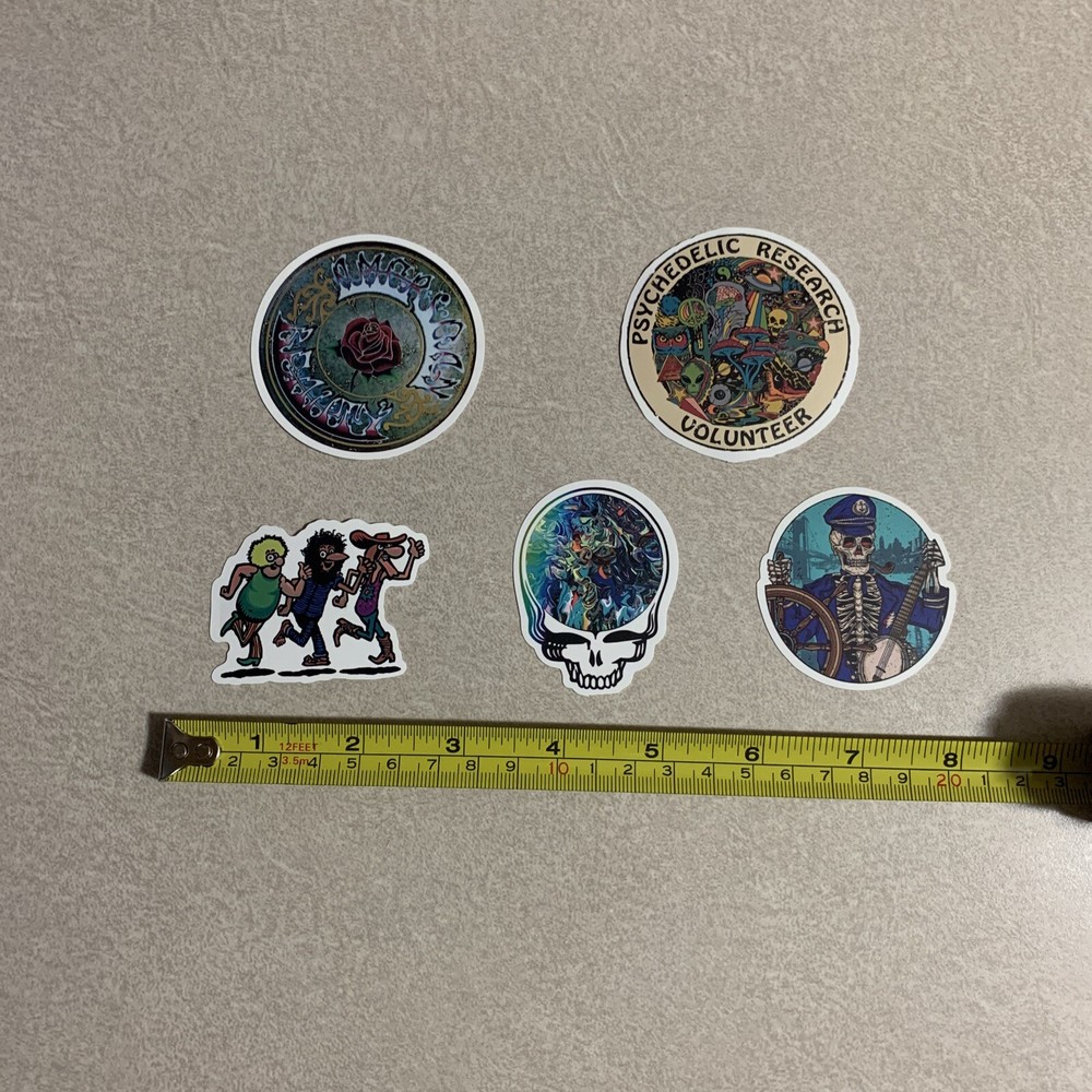 The Grateful Dead stickers. skateboard, computer, notebook, fridge door, etc