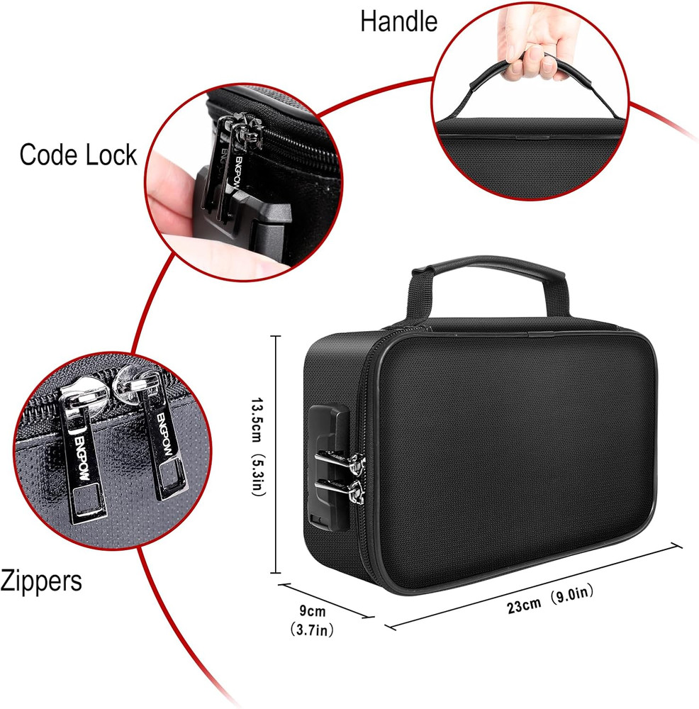 Small Fireproof Storage Organizer Case with Lock(9”X 5.3”X 3.7”), 3-Layer Soft M