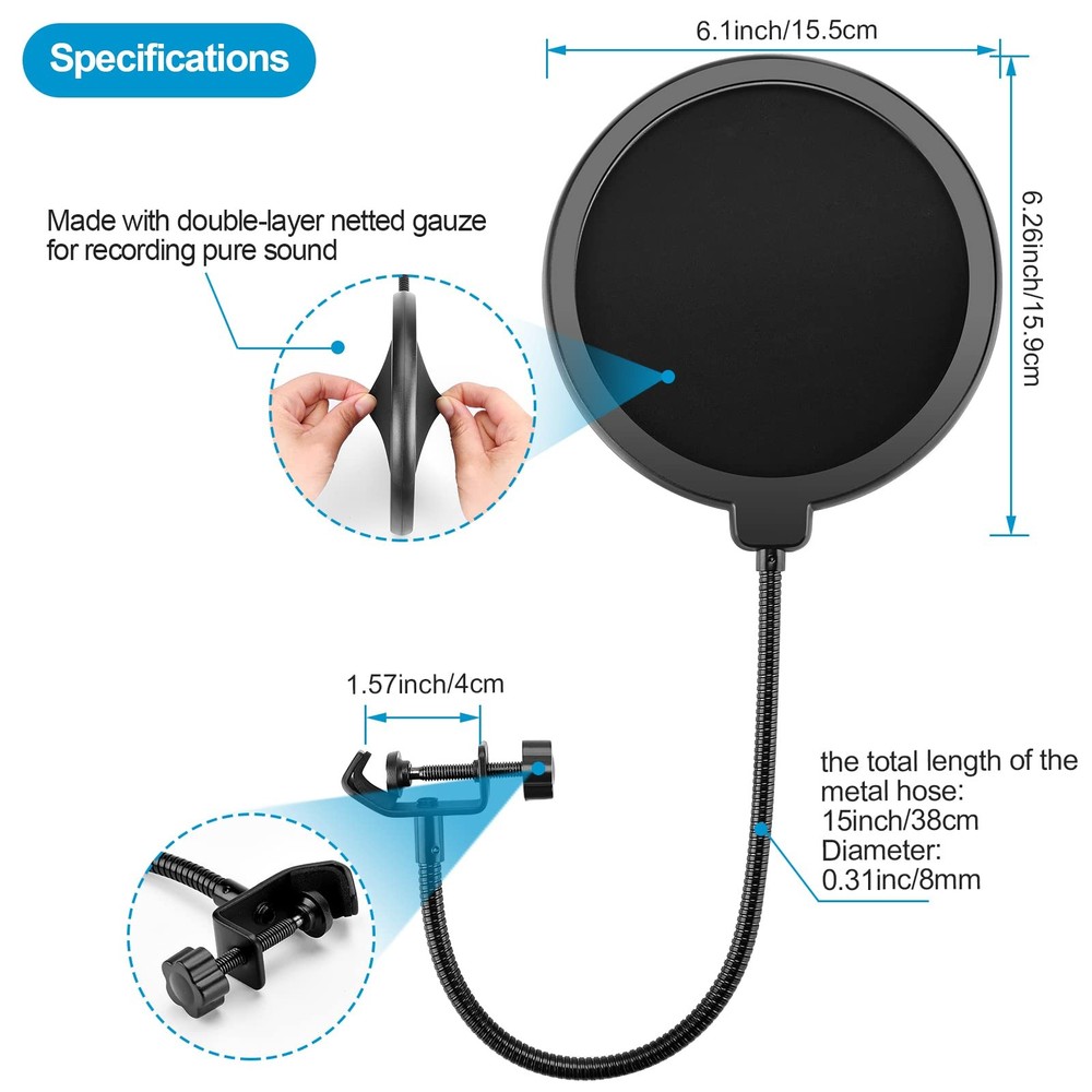 Microphone Isolation Shield, Microphone Isolation Shield with Stand and Pop F...