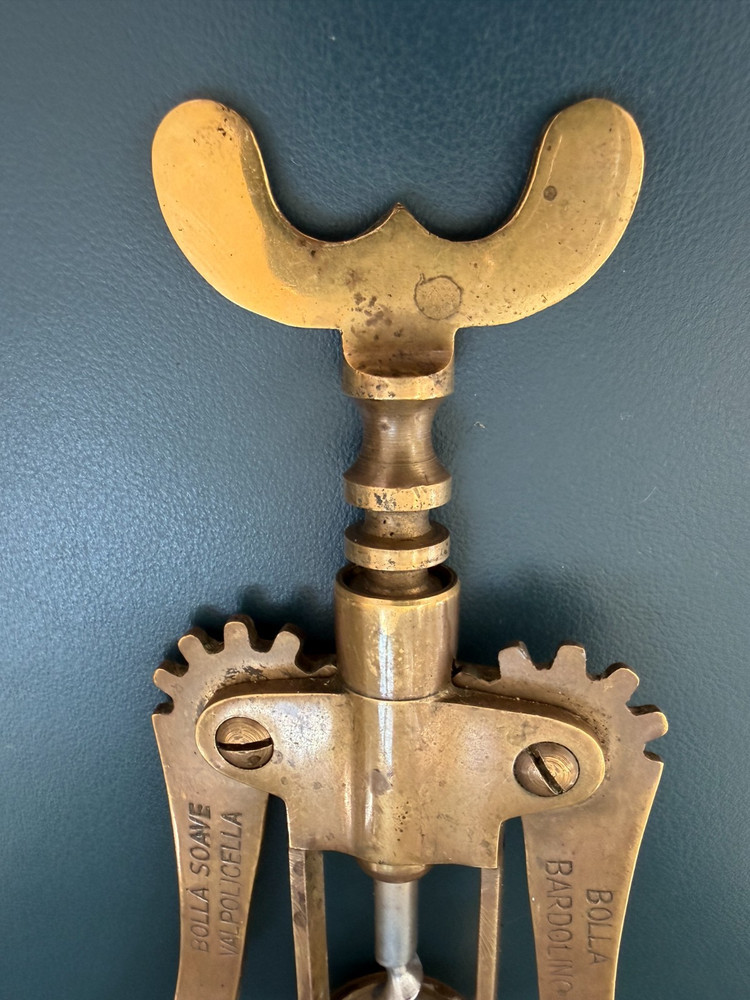 ITALIAN Solid Brass Winged Corkscrew Wine Bottle Opener Bolla Soave Advertising