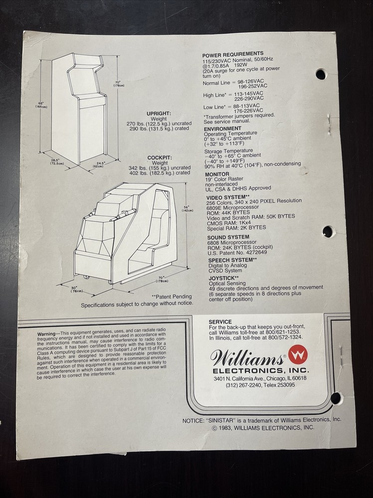 Williams Sinistar Drawing Set Original