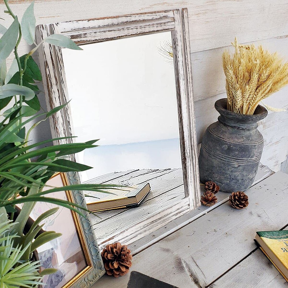 Rustic Mirror Wood Framed Wall Mirror 20"x16" Rectangle Decorative Bedroom Ba...