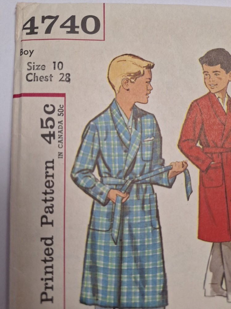 Robe Monogram Transfer Boys 10 Simplicity 4740 Sewing Pattern VTG Bath Lounge