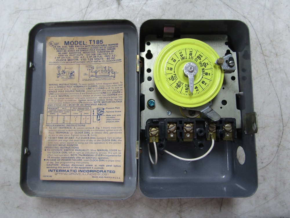 💥INTERMATIC 40 AMP ELECTROMECHANICAL TIMER 120 VAC T185