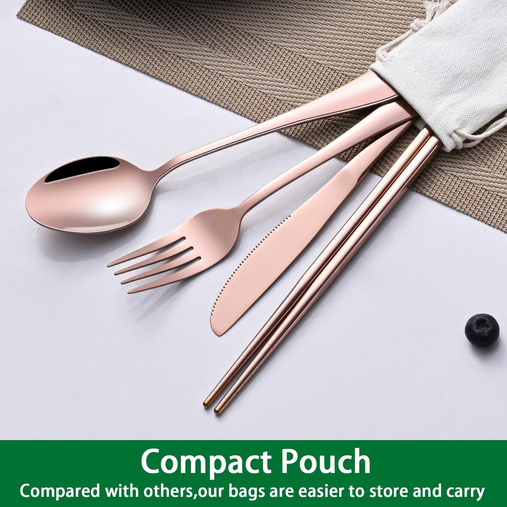 Travel Silverware Set Rose Gold Camping Picnic Utensils Set With Case Include...