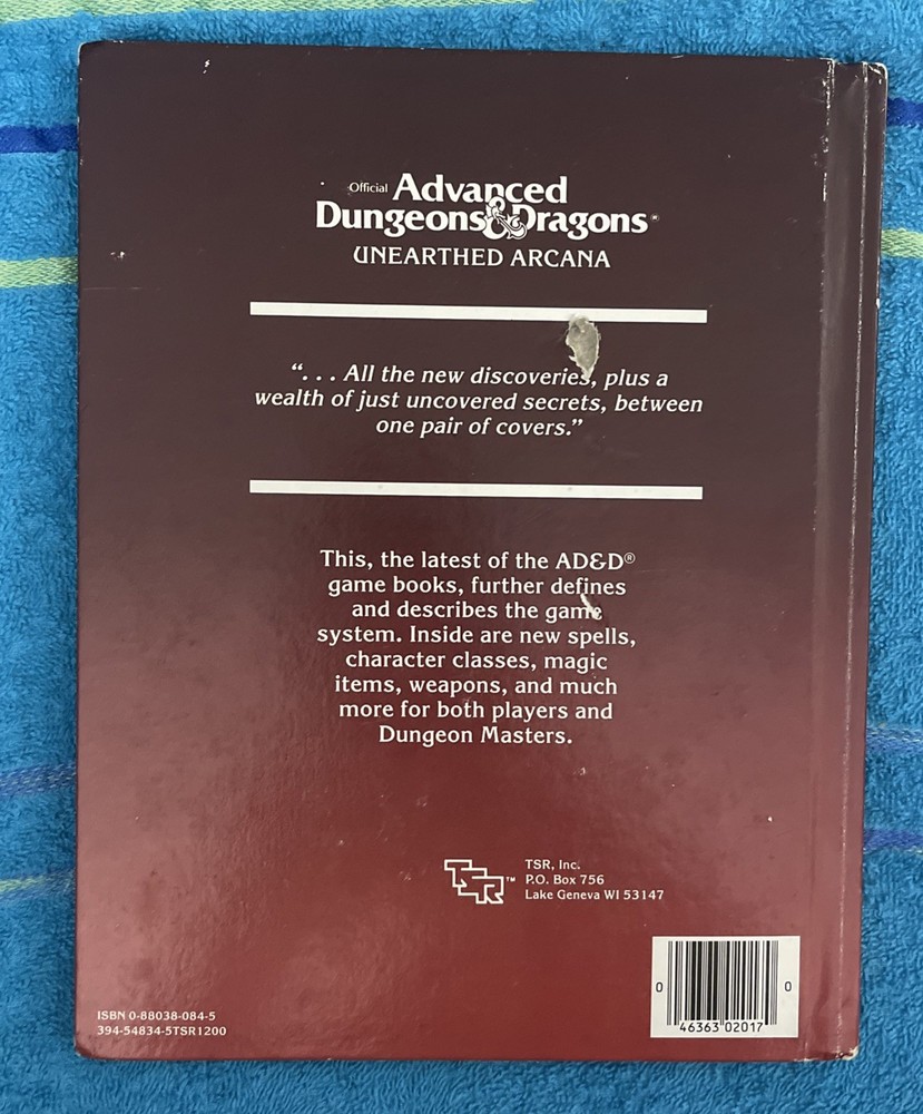 TSR Dungeons & Dragons Unearthed Arcana 1st Edition