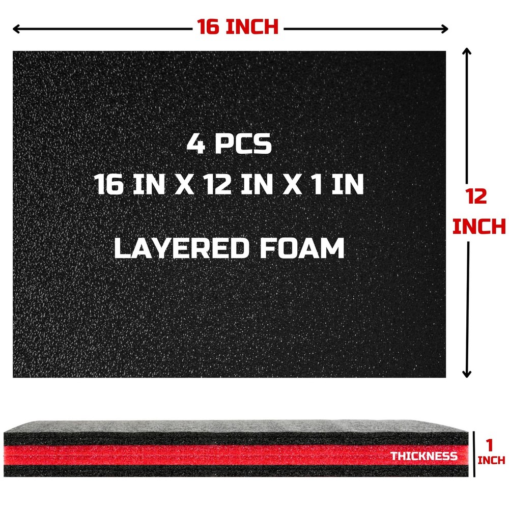 Tool Box Foam, 4Pack 16x12x1 inch, Foam Inserts for Cases, Polyethylene Stora...