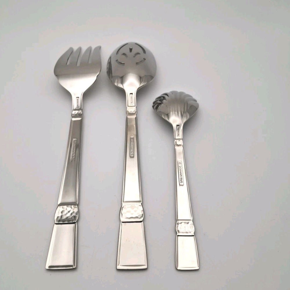 Gorham Madera Hammered Accent 3 Piece Serving Set Stainless 18/8 Flatware READ