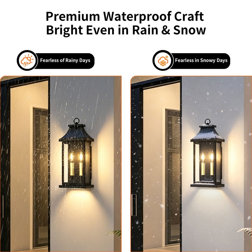 1-Pack 17.5 in. 2-Light Black Outdoor Wall Lanterns