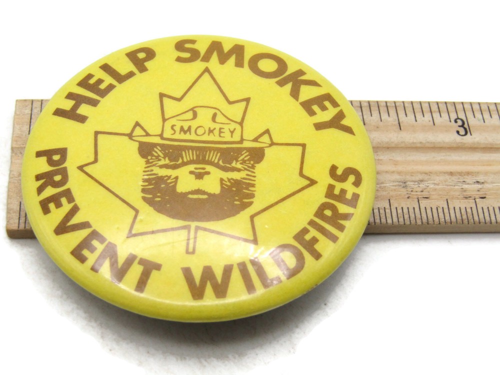 Vintage Smokey Bear Pinback Button Help Prevent Wildfires US Forest Service PSA