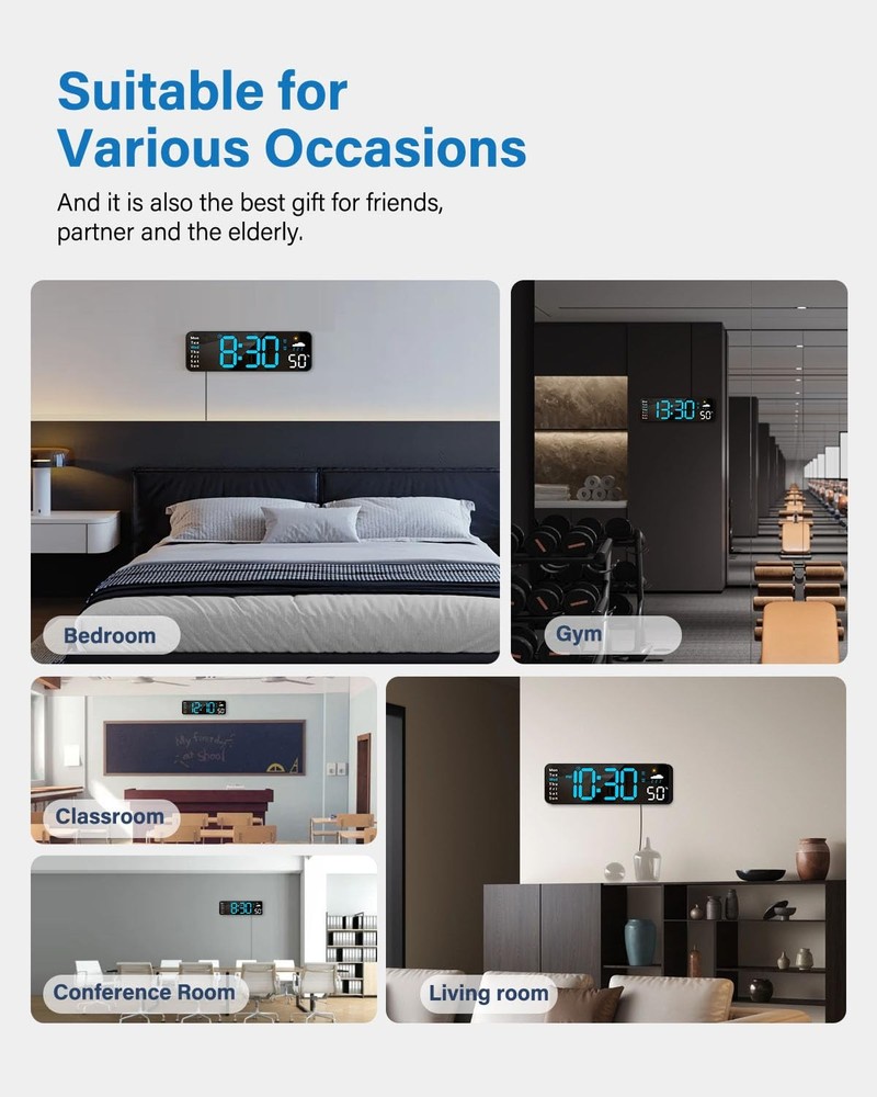 Digital Wall Clock, Digital Clock Large Display with Remote Control, Corded L...