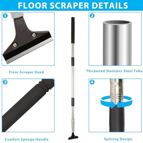 Floor Scraper, 31" to 61" Scraper Tool Long Handle with 4-inch Razor Blade
