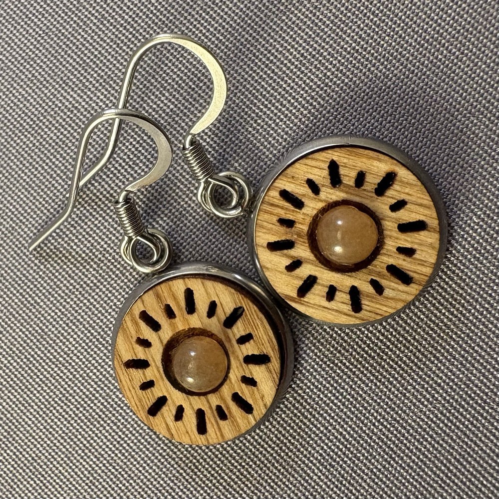 Wood And Stone Sunburst Earrings