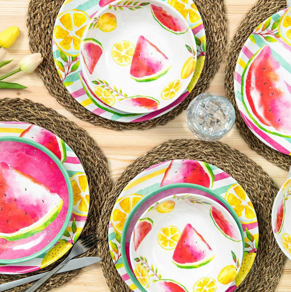 Zak Designs Dinnerware Set, 12-Piece Multicolor Bright Fruits-Serves 4