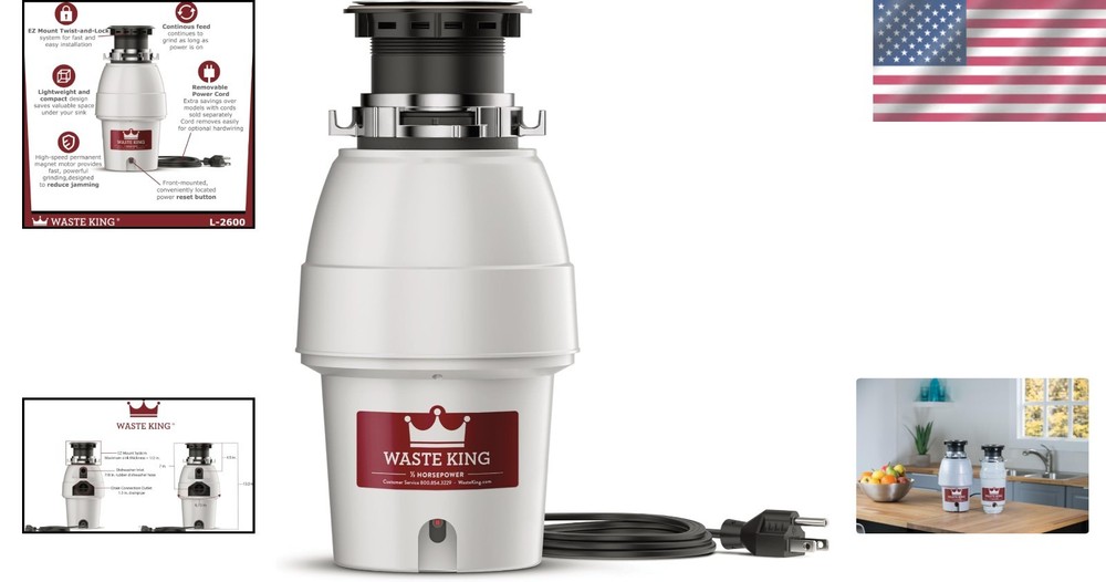 Legend Continuous Feed Garbage Disposal 1/2 HP - Fast Install, No Wiring