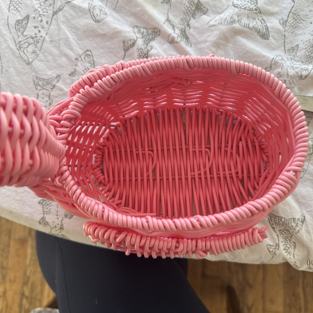 Flamingo Serving Basket Plastic Wicker Pink Centerpiece Luau Tropical Small
