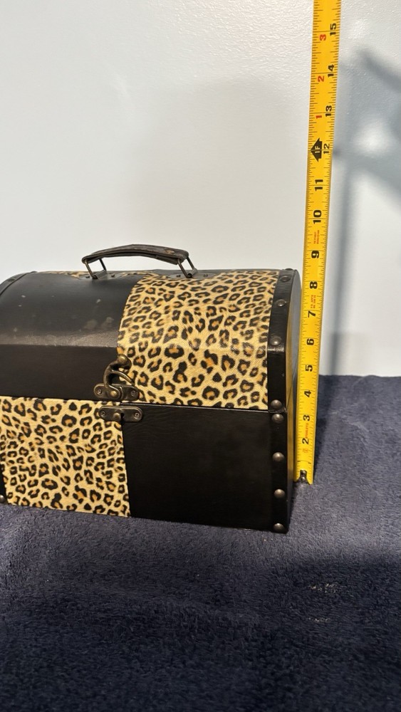Vintage decorative Small Trunk featuring, black and leopard print design.