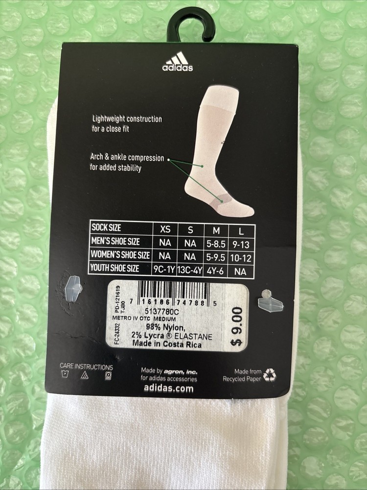 Adidas Soccer Metro Sock Size: M White Arch & Ankle Compression