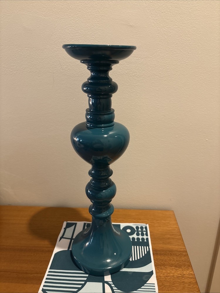 16” Candle Holder In Glossy Teal Color