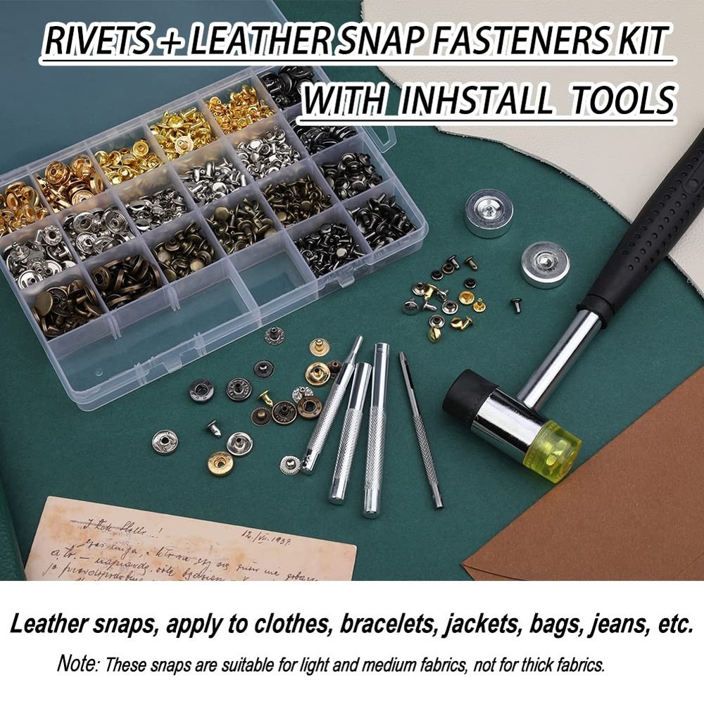 320 Pcs Leather Rivets Kit, 60 Pcs Leather Snap Fasteners, 2 Size Leather Rivets