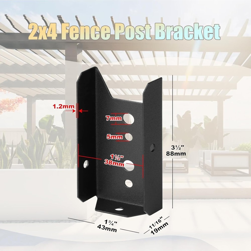2x4 Fence Post Bracket,4 Pack Black Deck Railing Brackets Connectors, for 2" X 4
