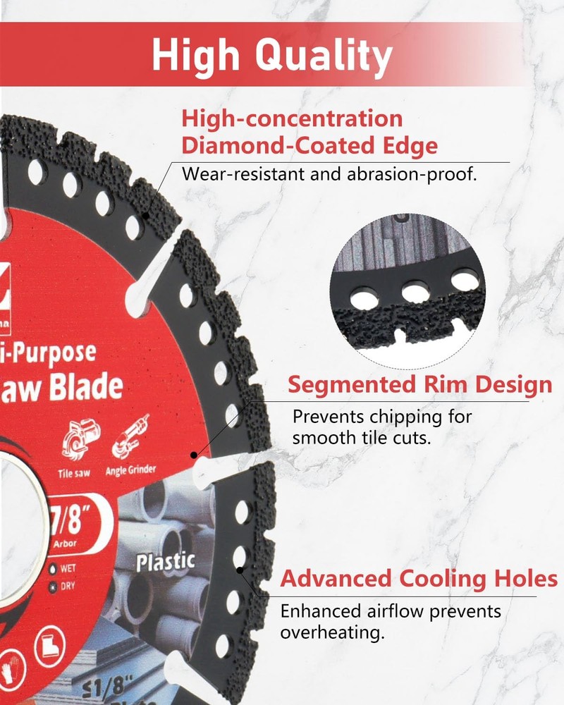 4-1/2" Diamond Multi Purpose Saw Blade, 2 Pack Indestructible Disc for Grinde...