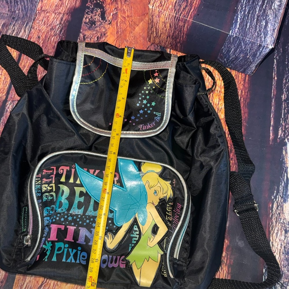 Disney Tinker Bell Pixie Power Backpack Bag Black Nylon Adjustable Strap RARE