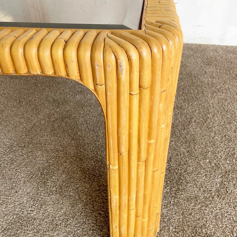 Boho Chic Split Bamboo Smoked Glass Top Dining Table