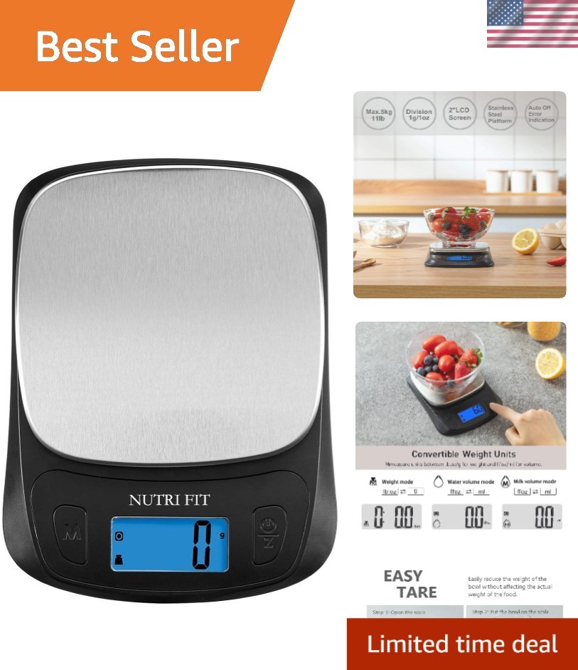 Compact Stainless Steel Kitchen Scale - Accurate Tare Function, Auto Shut-Off