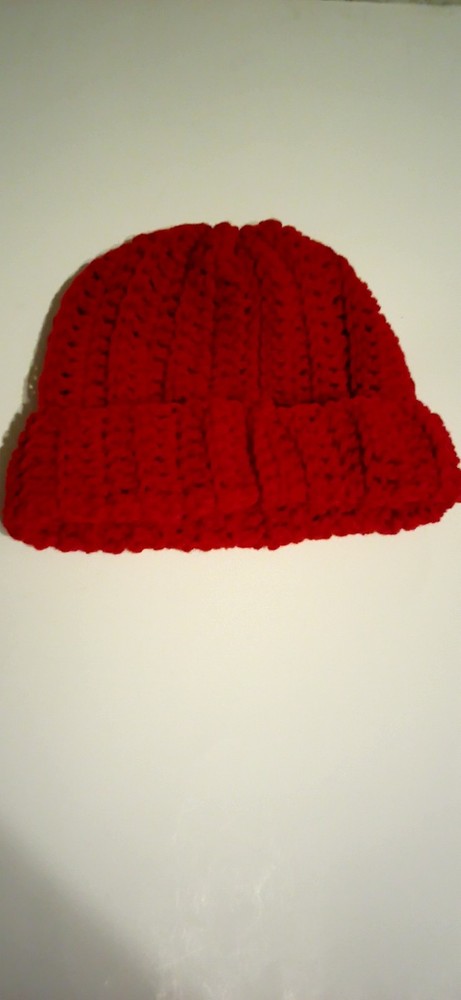 Crafted Crochet Beanie Hat - Red; Handmade