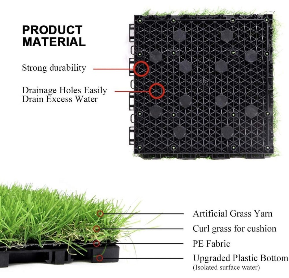 Progoal Artificial Grass Turf Tile Flooring Interlocking Self Drain 12 X 12 9pcs