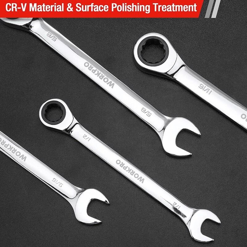 WORKPRO 7-Piece Ratcheting Combination Wrench Set, 72 Teeth SAE 5/16"-11/16"