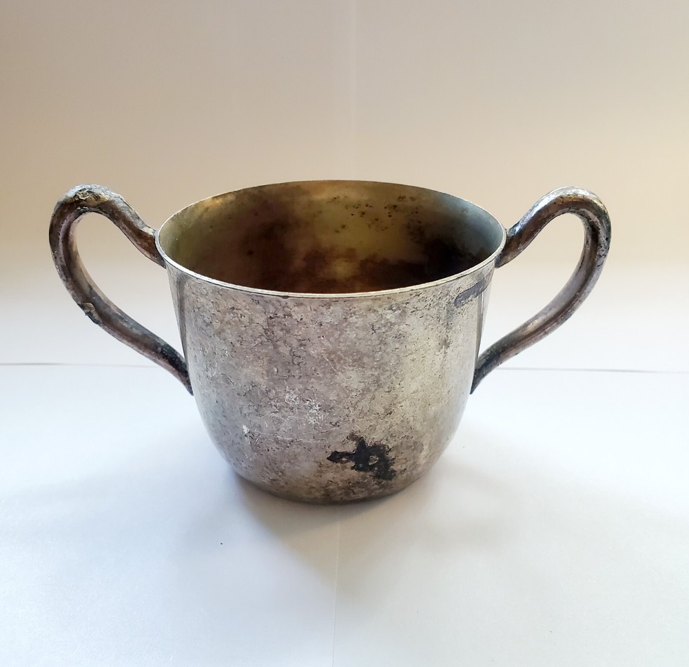 Academy Silver On Copper Cup Double Handle Mug Antique
