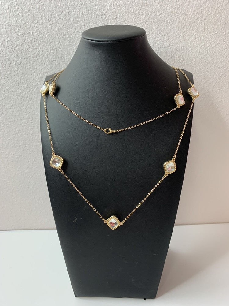 set clear stone goldtone necklace LONG