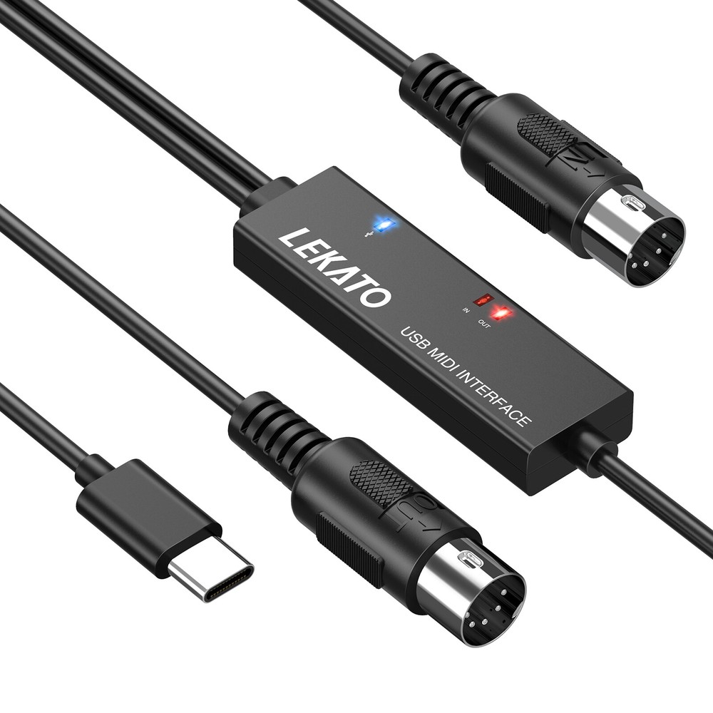 LEKATO 6.5Ft MIDI Cable MIDI to USB C Cable Type-C MIDI Input & Output Interface