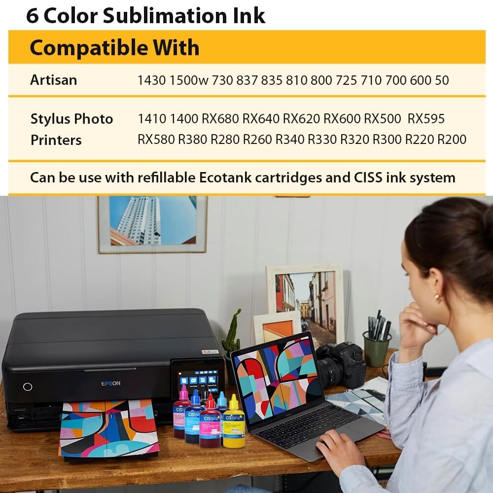 CISinks T079 Sublimation Refill Ink Bottles Alternative for Artisan 1430