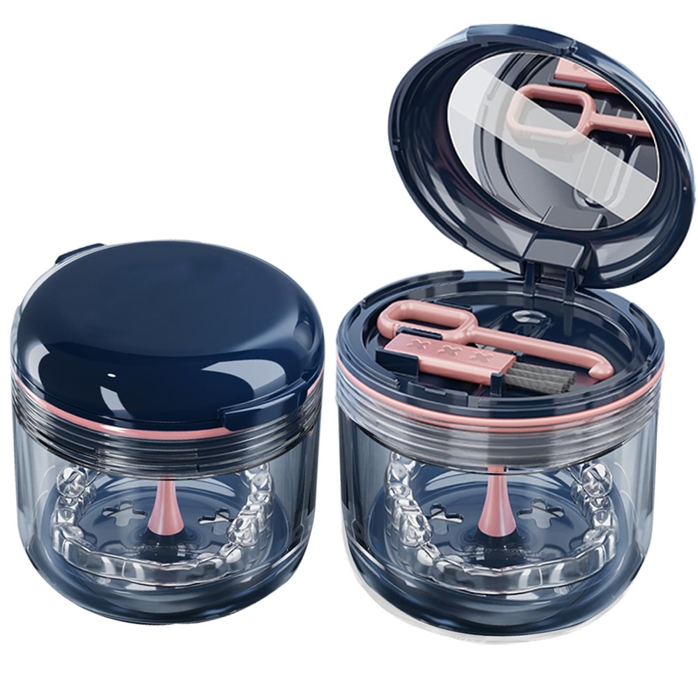 Aidarmoll Retainer case, Denture Bath Cup，Retainer Cleaner Case Blue