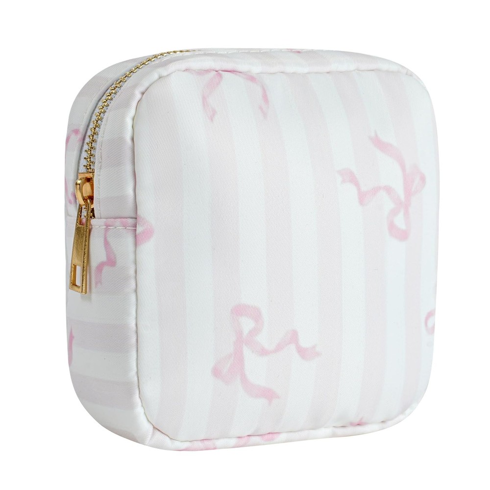 RSRSLEII Small Waterproof Nylon Makeup Bag with Bow Pattern, Aesthetic Cosmet...