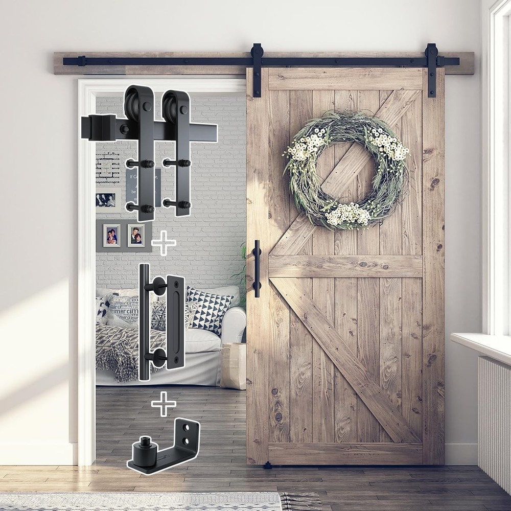 6.8FT Sliding Barn Door Hardware Kit (Include 6.8ft Track Kit & Pull Handle S...