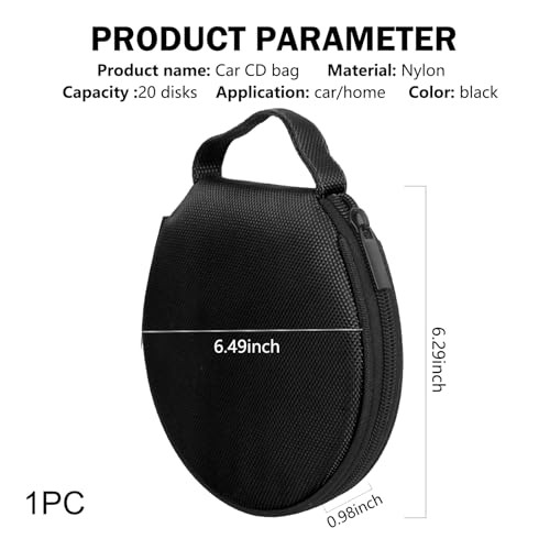 1 PC 20 Capacity CD Holder, Waterproof CD Case with Reinforced Handle, Black